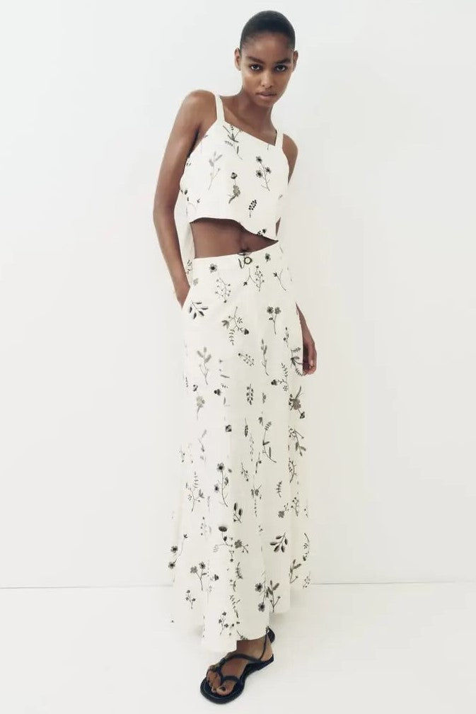Floreale Colletto quadrato Cami Midi Abito Suit