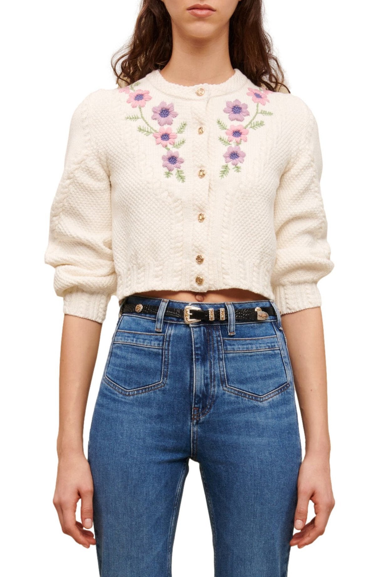 Floreale Colletto a girocollo Ricamato Cardigan