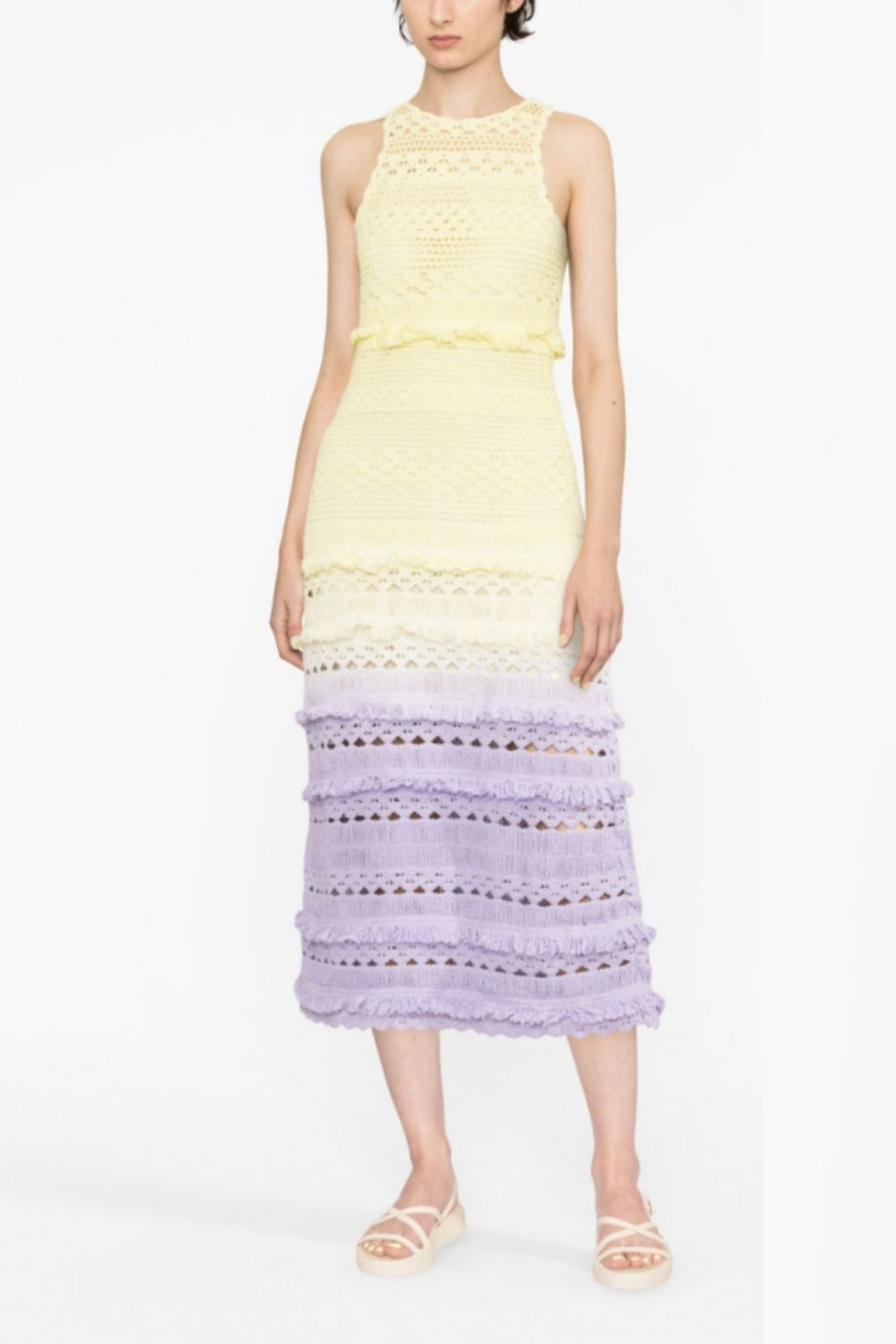 Gradiente Colletto a girocollo Tassel Knit Midi Abito
