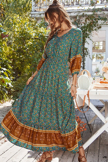 Boho stampa Manicotto a sbuffo sciolto Maxi abito
