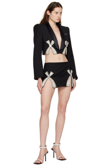 Nero Manica lunga Fiocco con strass Due pezzi Set Suit