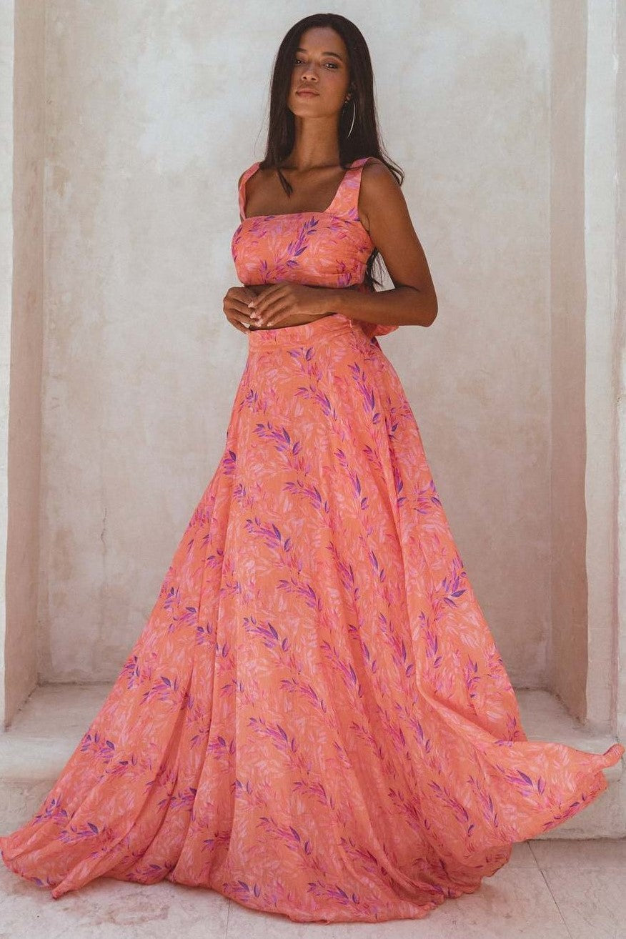 Stampato Cami Allacciate Maxi Abito Suit