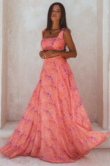 Stampato Cami Allacciate Maxi Abito Suit
