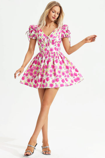 Schiena nuda Maniche Floreale Abito Rosa