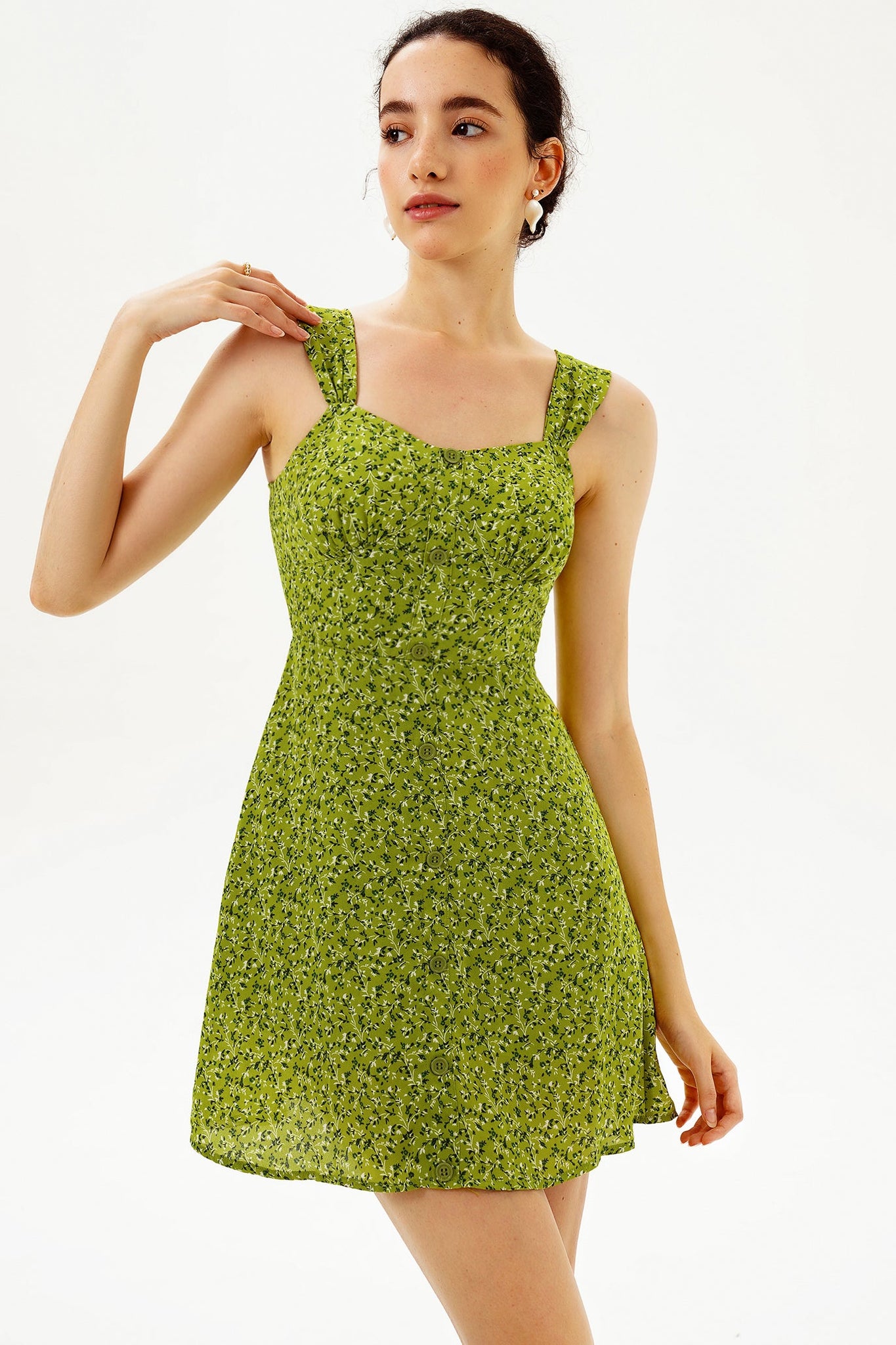 Floreale Cami Allacciate Ritagliata Mini Abito