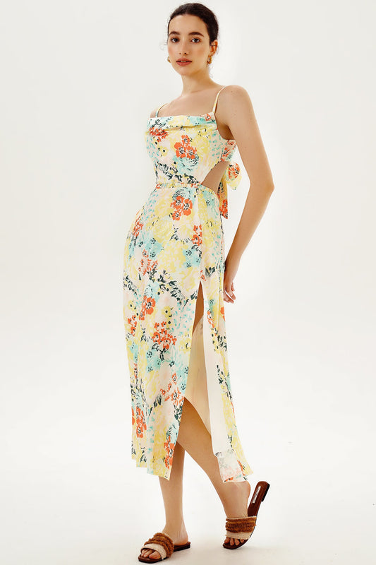 Floreale Schiena nuda Ritaglia Cami Midi Abito