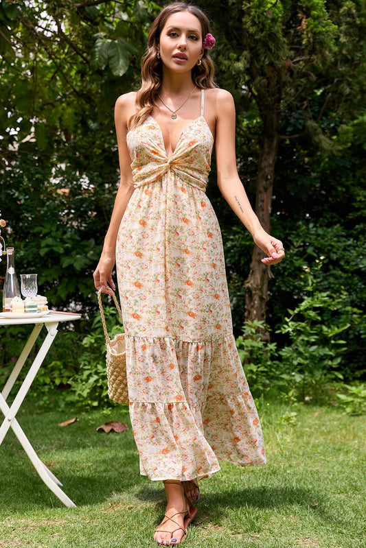 Cami Floreale Schiena nuda Maxi abito
