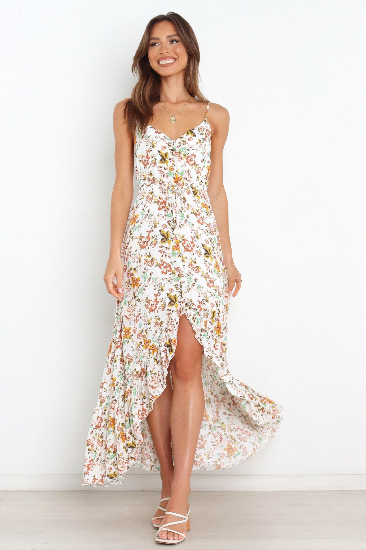 Cami Feritoia Floreale Abito Bianco