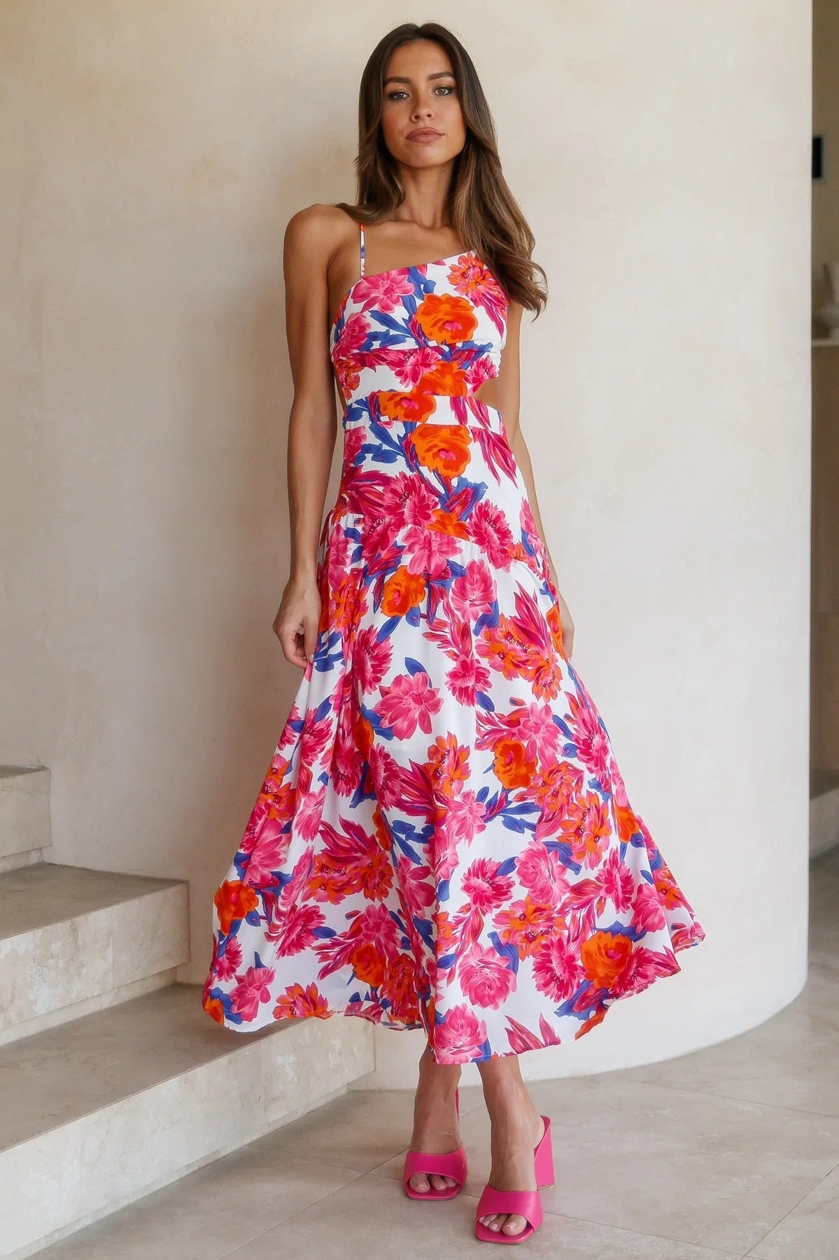 Floreale Asimmetrica Cami Midi Abito