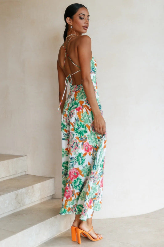Floreale Asimmetrica Cami Midi Abito Verde