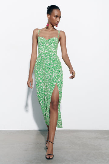 Floreale Cami Corsetto Feritoia Midi Abito