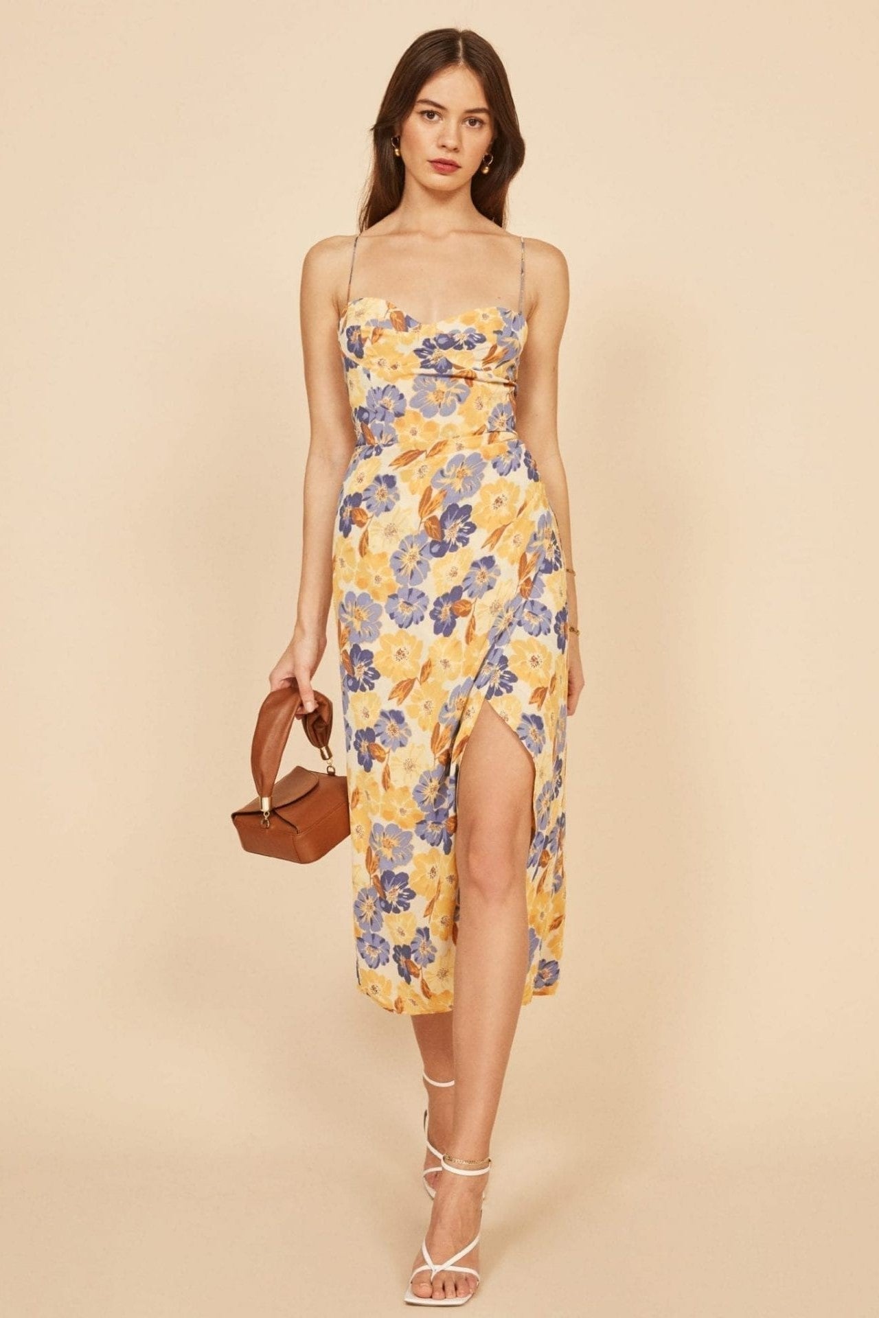 Floreale Cami Allacciate Snello Feritoia Midi Abito