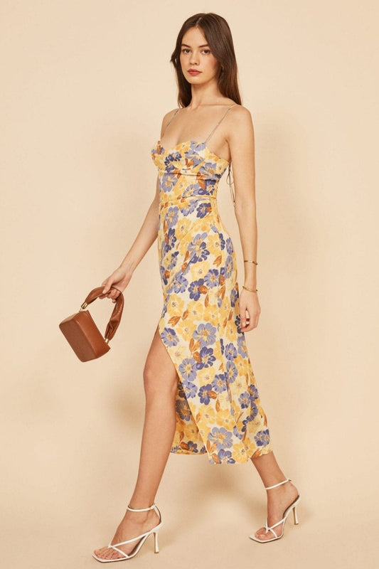 Floreale Cami Allacciate Snello Feritoia Midi Abito