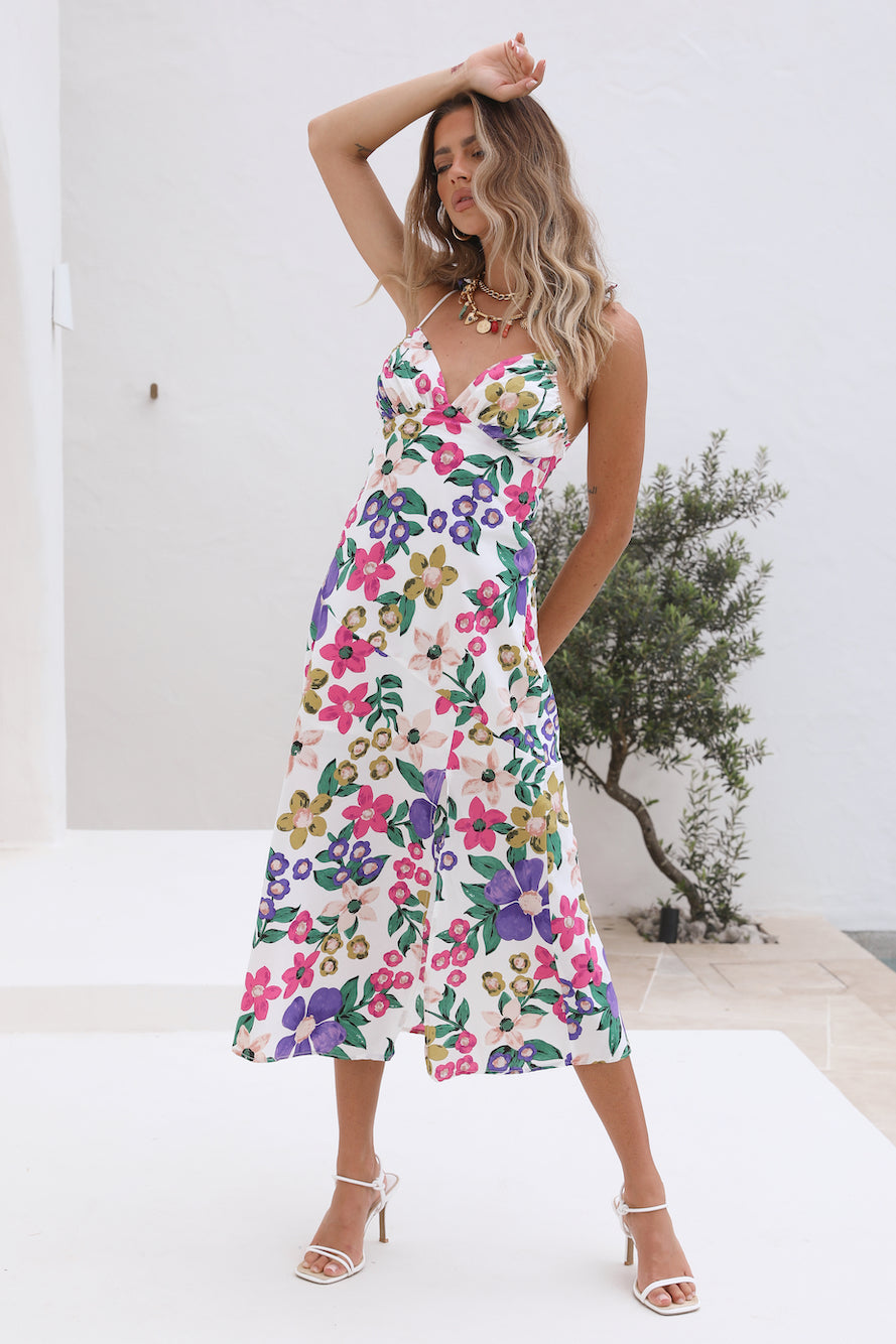 Floreale Cami Feritoia Midi Abito