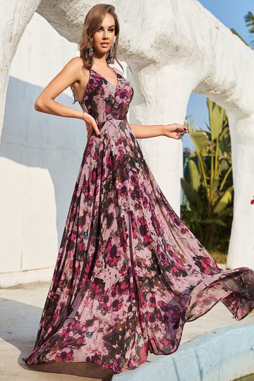 Floreale Cami Scollo a V Schiena nuda Maxi Abito