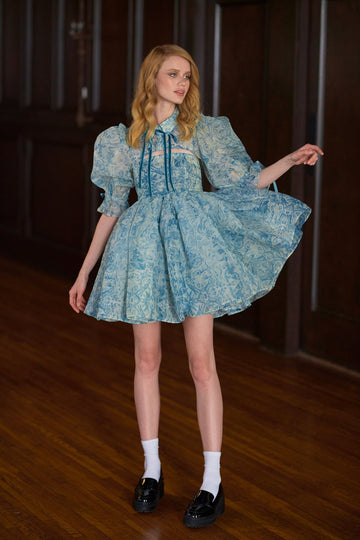 Floreale Manica a sbuffo Allacciate Camicetta & Bambolina Mini Abito