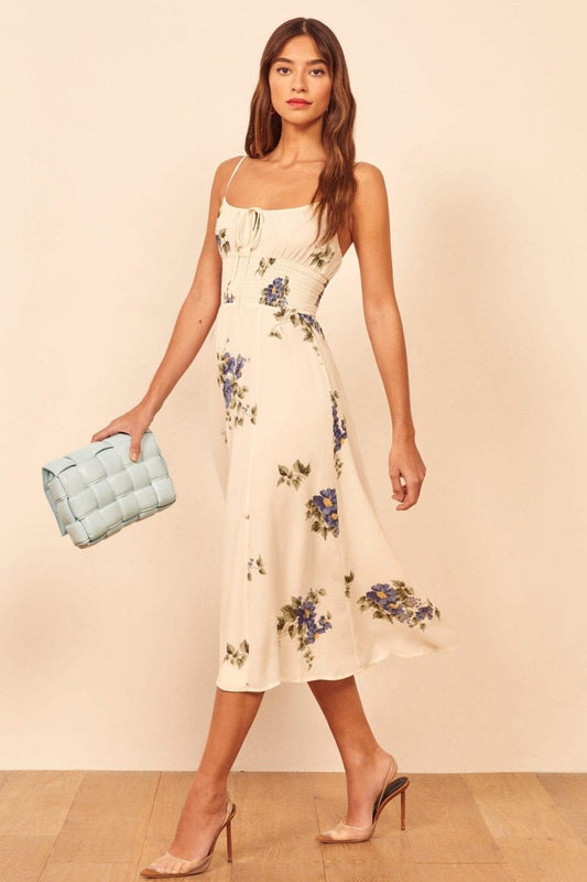 Floreale Elastico Allacciate Cami Midi Abito