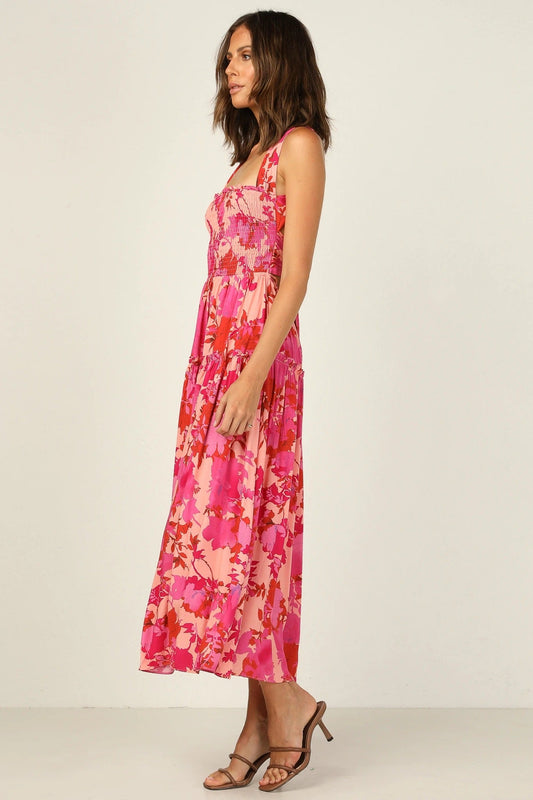 Floreale Elastico Cami Midi Abito rossa