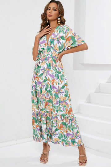 Floreale Scollo a V  Maniche Maxi Abito