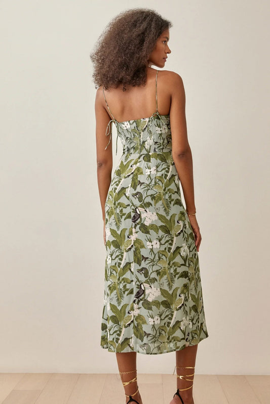 Floreale Cami Feritoia Increspato Schiena nuda Midi Abito