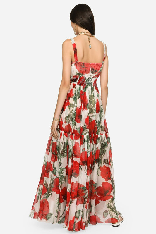 Floreale Smocked elastico in vita Cami Maxi Abito