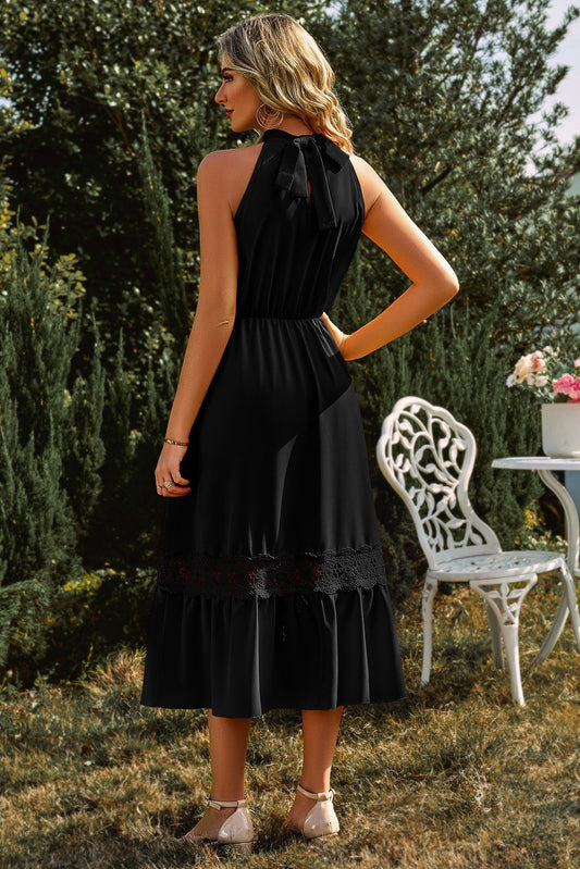 Mid-alto Colletto Senza maniche Allacciate Tagliare Midi Abito Nero