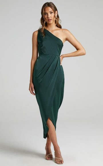Una spalla Schiena nuda Feritoia Midi Abito verde