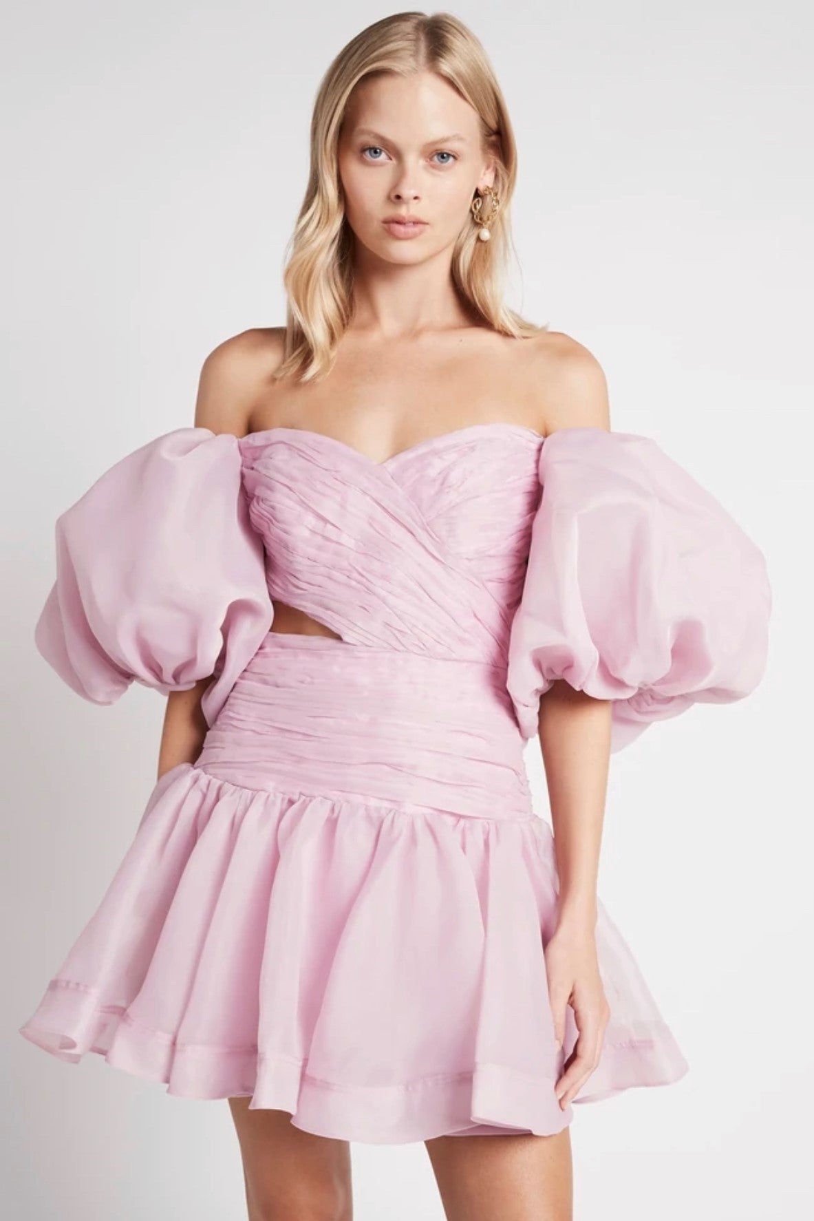 Manica a sbuffo Bustier Schiena nuda Increspato Mini Abito