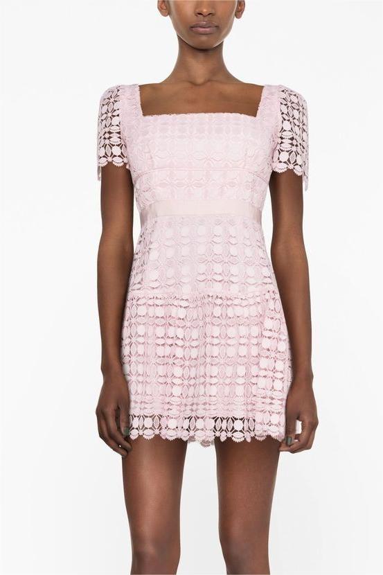 Pizzo con colletto quadrato Mini Abito