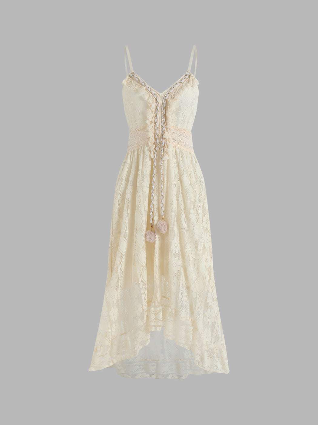 Bianco Cami Orlo a balze Orlo in pizzo jacquard Midi Abito