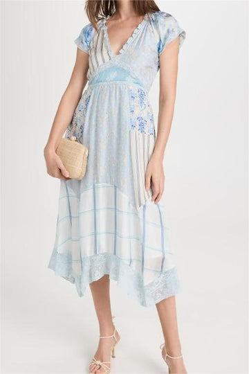 Scollo a V Pizzo Patchwork Midi Abito