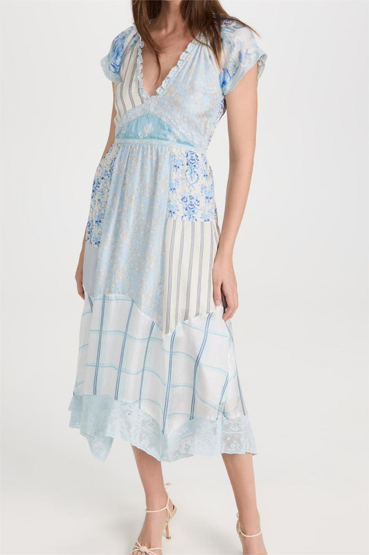 Scollo a V Pizzo Patchwork Midi Abito