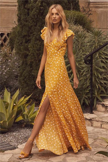 Manica flutter Scollo a V Feritoia Maxi Abito