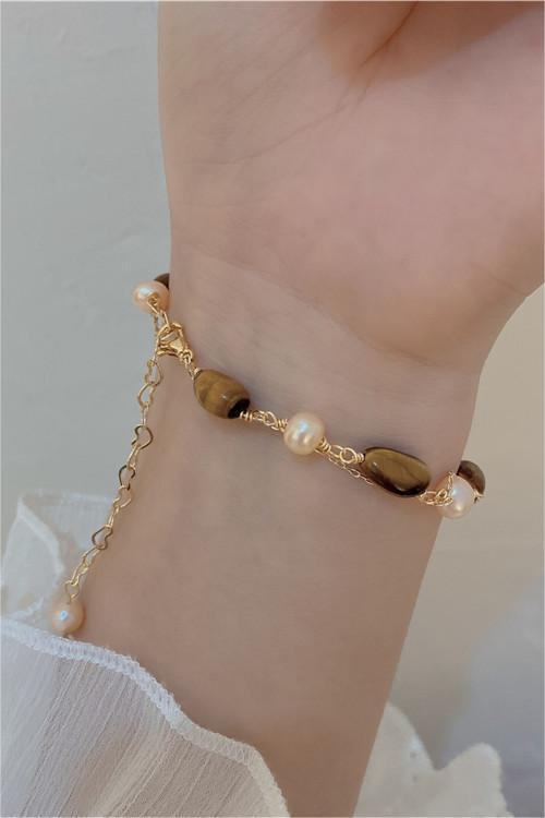 Annaby Bracciale a doppio filo con perle occhio di tigre
