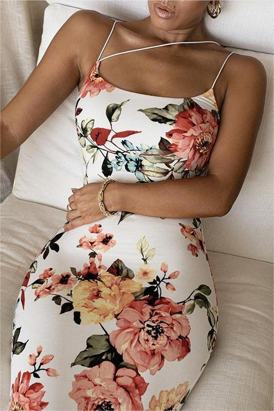 Floreale Cami Snello Midi Abito