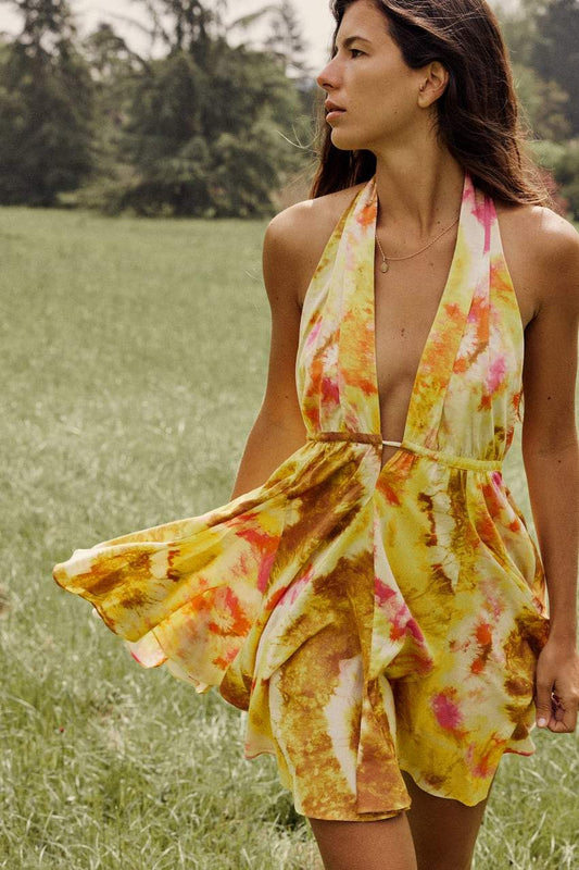 Floreale Cami Vita affusolata Scollo a V Collo alterino Mini Abito