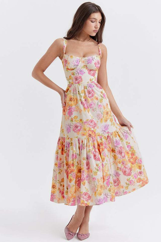 Floreale Snello Cami Midi Abito