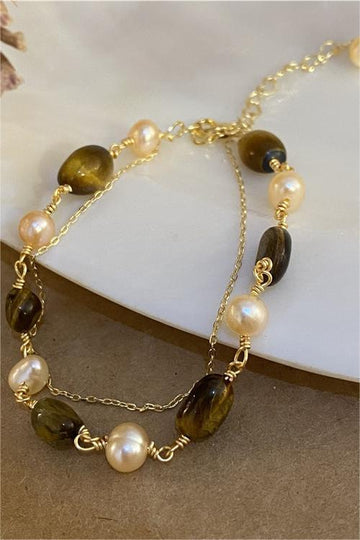 Annaby Bracciale a doppio filo con perle occhio di tigre