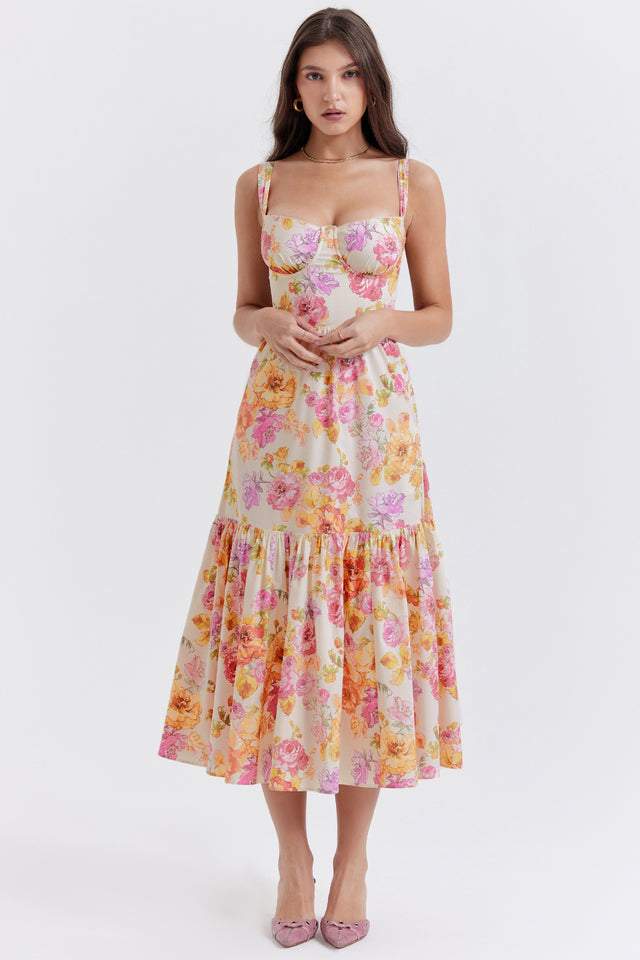 Floreale Snello Cami Midi Abito