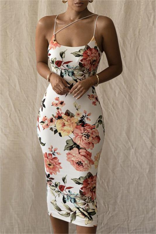 Floreale Cami Snello Midi Abito
