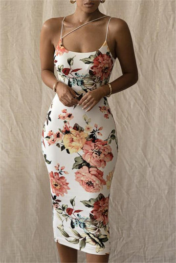 Floreale Cami Snello Midi Abito