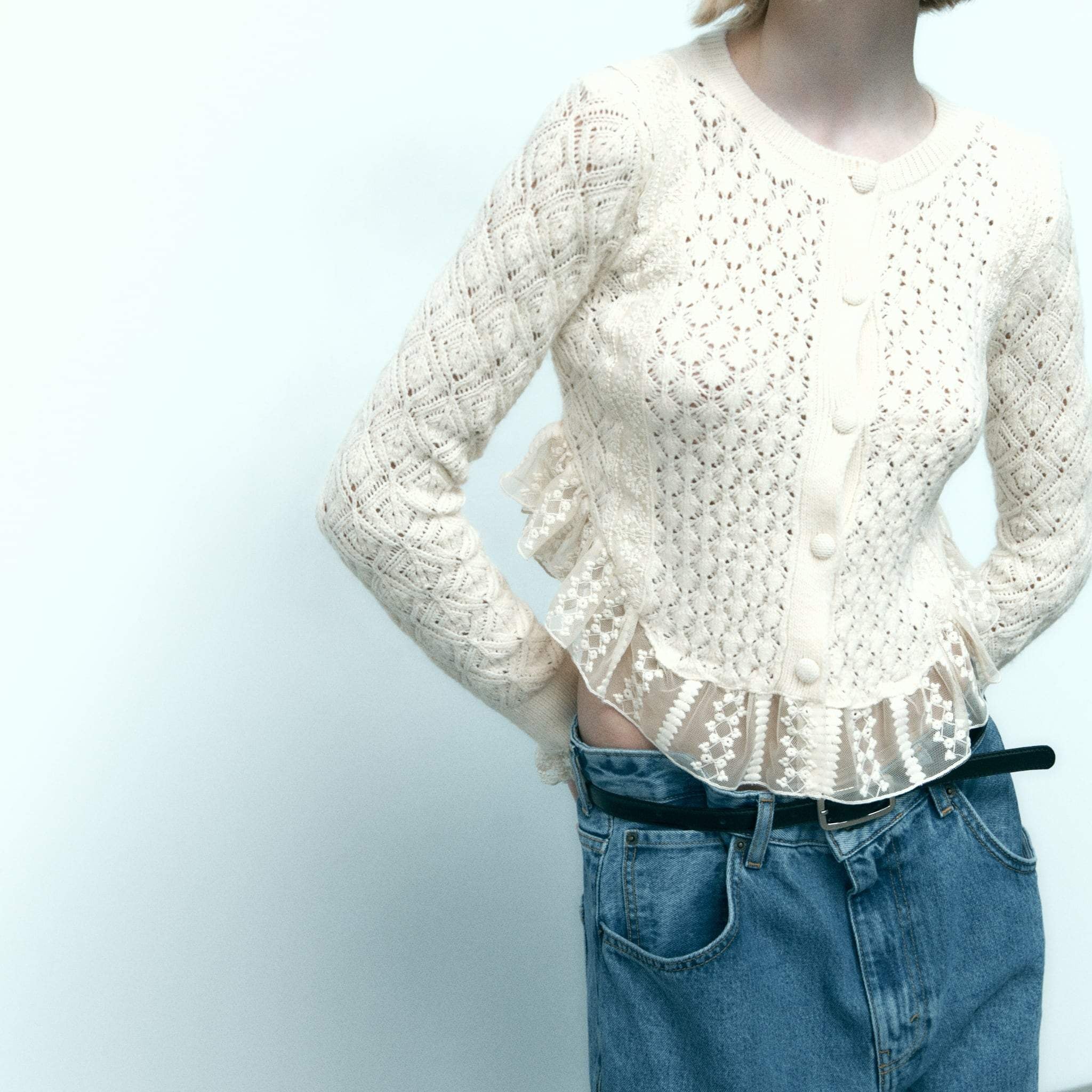 Knit Tessere Abbottonato Pizzo Ritagliata Maglieria di lana