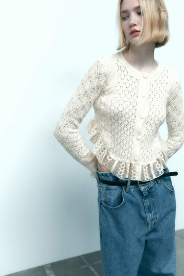 Knit Tessere Abbottonato Pizzo Ritagliata Maglieria di lana
