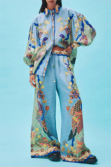 Boho Manicotto a lanterna bavero Buckle Suit