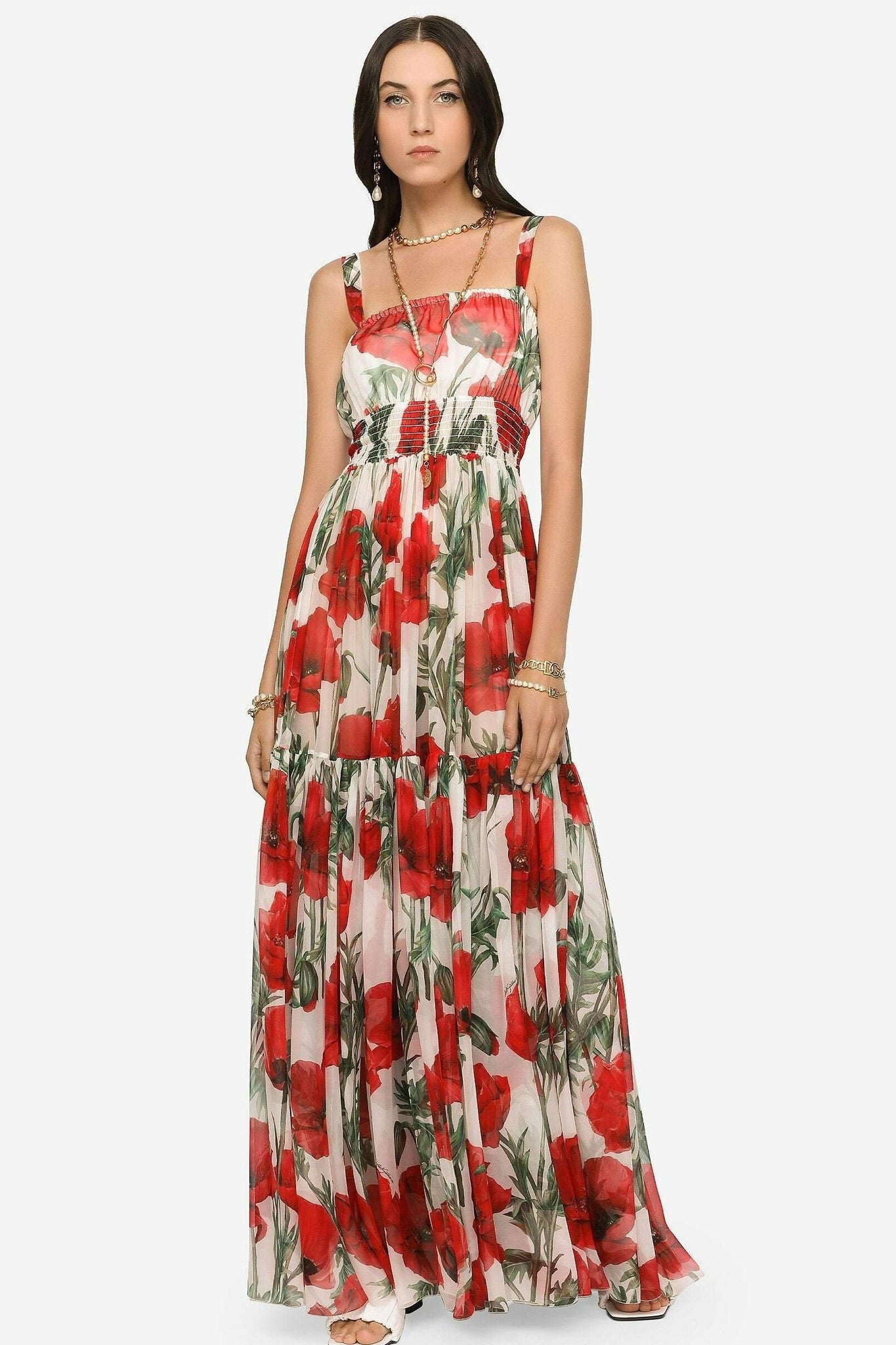 Floreale Smocked elastico in vita Cami Maxi Abito