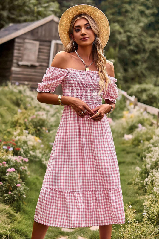 Plaid Una spalla Midi Abito