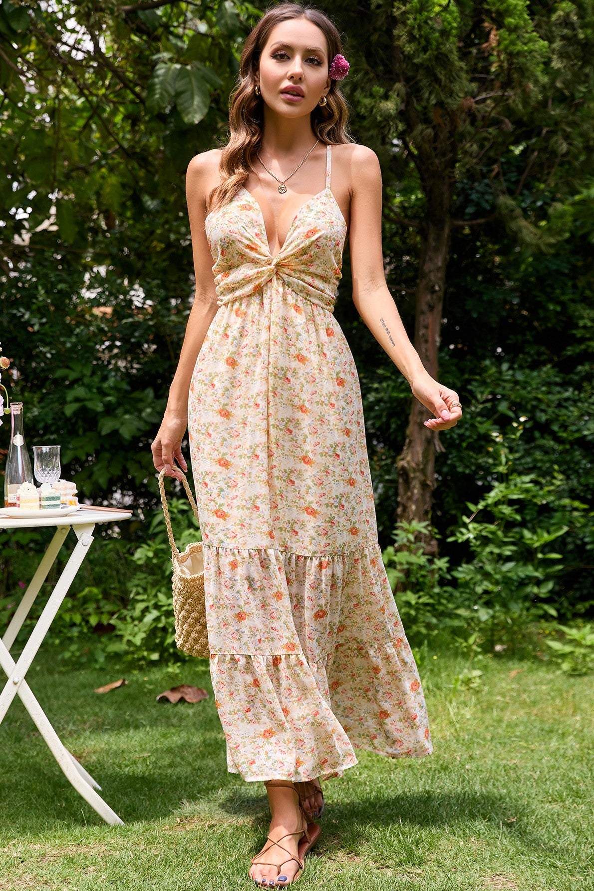 Cami Floreale Schiena nuda Maxi abito