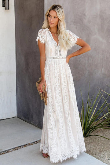 Pizzo Manica flutter Scollo a V Maxi Abito