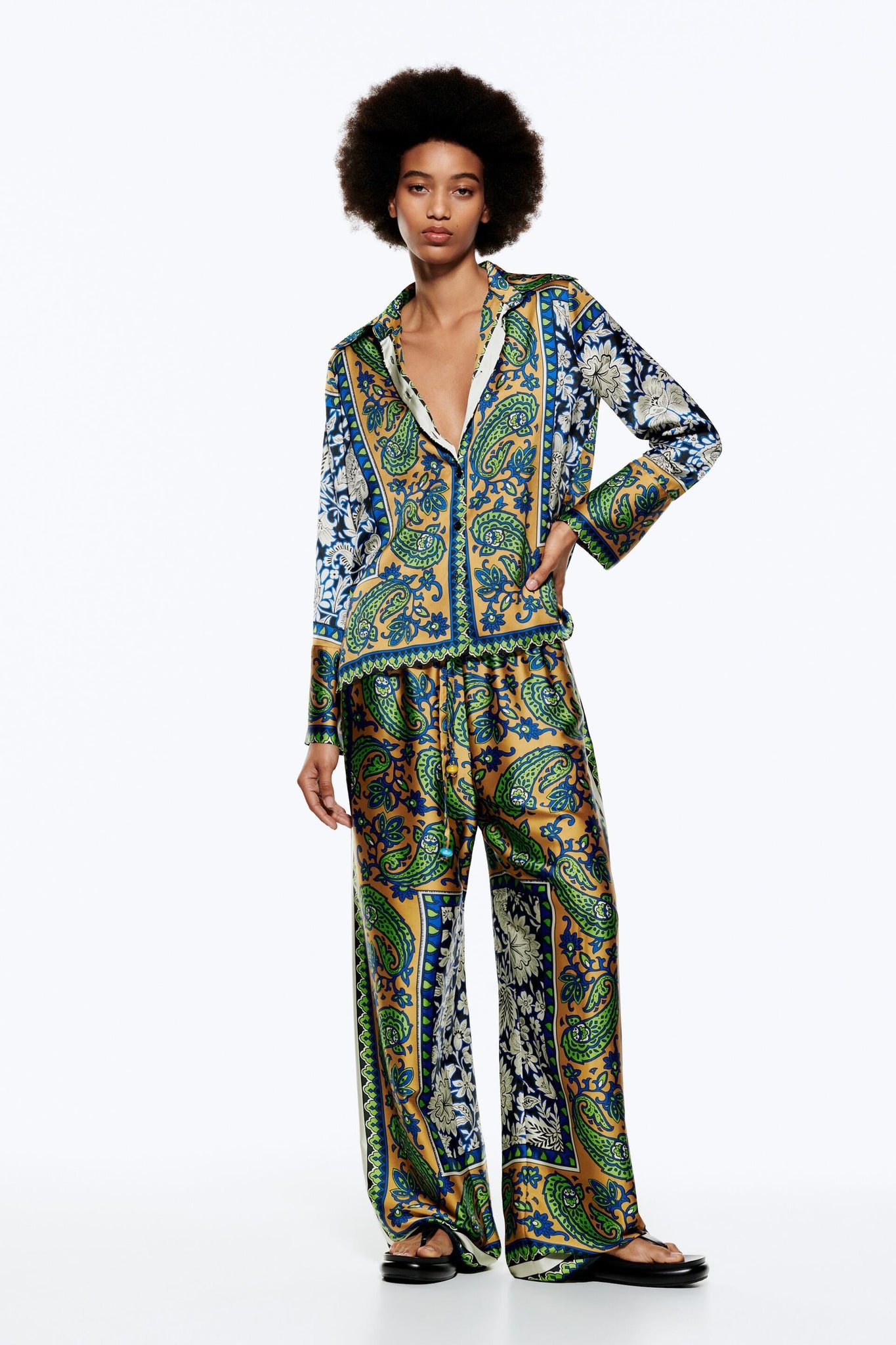 Boho Stampa manica lunga Buttoned Abito Suit