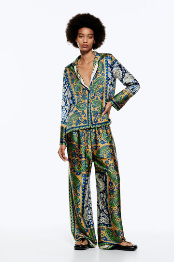 Boho Stampa manica lunga Buttoned Abito Suit